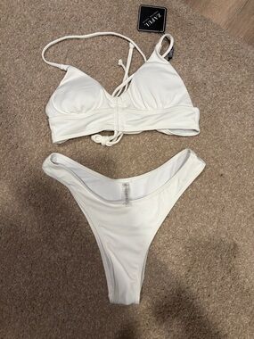 Zaful White Ribbed Triangle Bikini Set